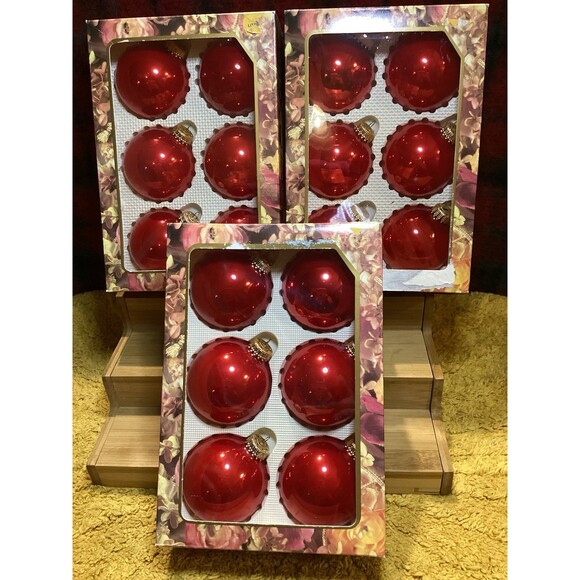 Krebs Renaissance Designer Glass Bulb Ornaments Candy Apple Red 18 Boxed Bulbs - Picture 1 of 9